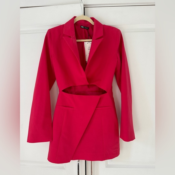 NWT Zara hot pink blazer dress with cut out - Picture 2 of 4